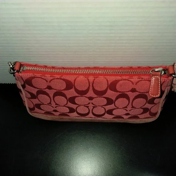 Coach Mini Pouch, Signature Logo Canvas Fabric, Red Shoulder/Wristlet, NWOT - Picture 7 of 9